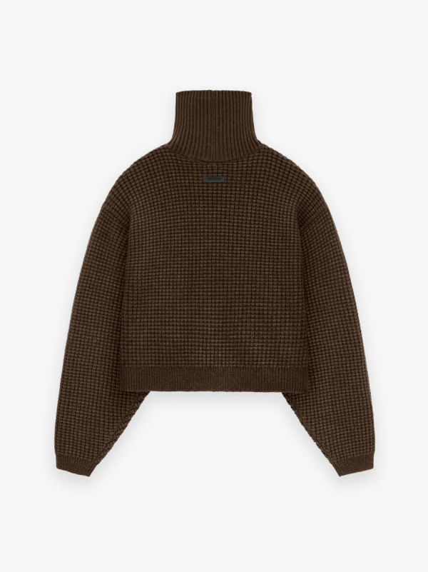 Women's Heavy Waffle Cropped Turtleneck [Brown] - Image 2