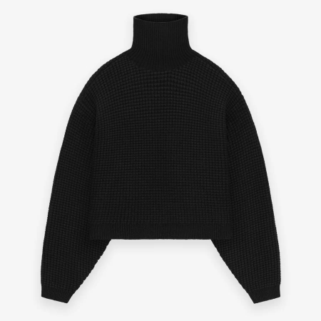 Womens Heavy Waffle Cropped Turtleneck [Black]