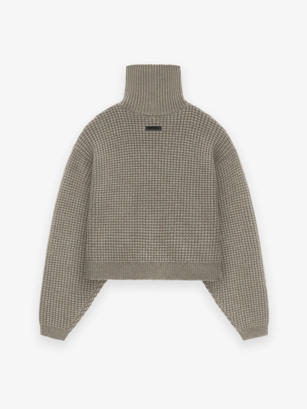 Women's Heavy Waffle Cropped Turtleneck [Heather Gray] - Image 2